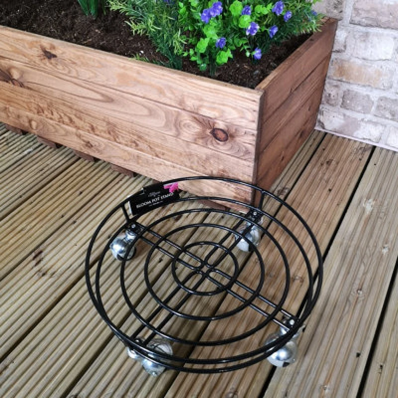 Image of Samuel Alexander 27Cm Black Heavy Duty Metal Garden Patio Plant Flower Pot Stand Trolley On Metal Castor Wheels
