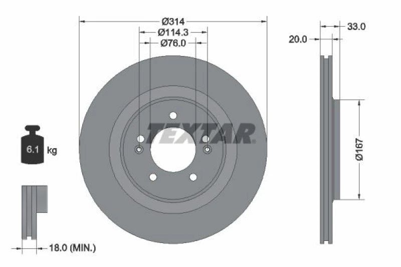 Image of Brake disc TEXTAR 92296203