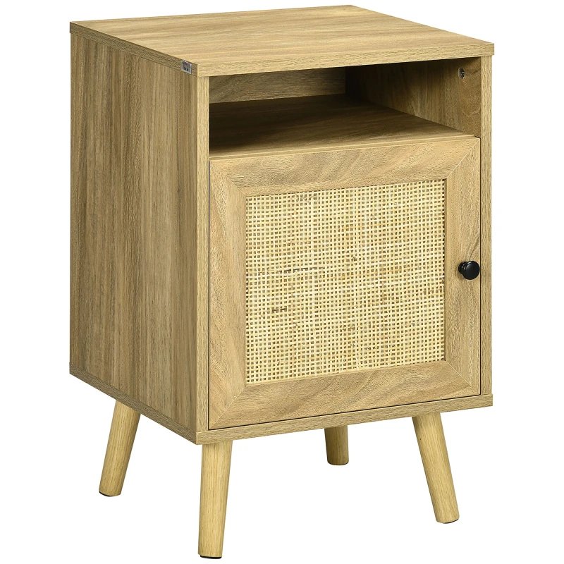 Image of HOMCOM Nightstand - Rattan Bedside Table W/ Cabinet - Shelf - Natural TJ Hughes 5061025057238