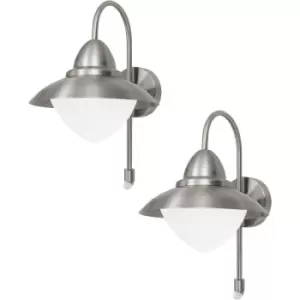 Image of 2 PACK IP44 Outdoor Offset Wall Light & PIR Sensor Stainless Steel 60W E27