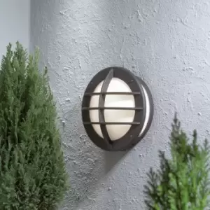 Image of Oden Outdoor Classic Bulkhead Black Wall Lamp With Frosted Glass, IP23