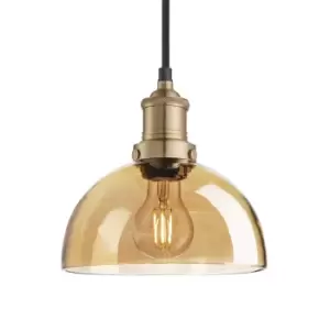 Image of Industville Brooklyn Tinted Glass Dome Amber Pendant / 8" Brass Holder