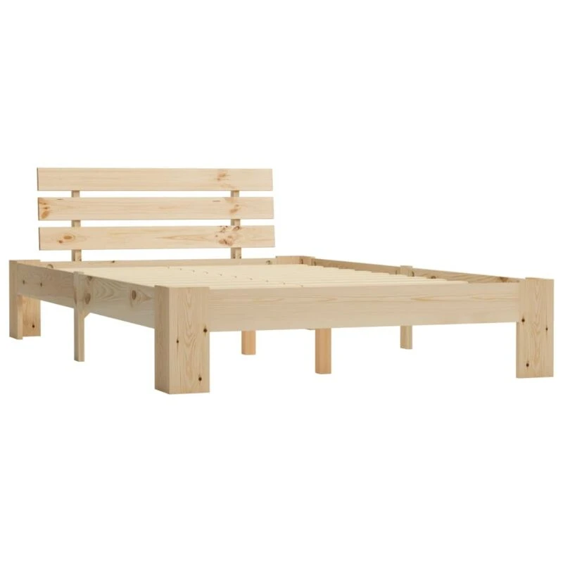 Image of vidaXL Solid Pine Wood Bed Frame Natural 140x200cm Double Bed Bedroom Furniture