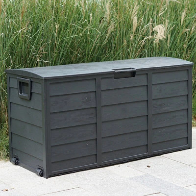 Image of Gr8 Garden Black 300 Litre Plastic Garden Storage Box Utility Cushion Chest Truck Black
