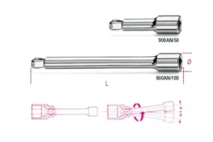 Image of Beta Tools 900AN 1/4" Square Drive Wobble Extension Bar 100mm 009000826