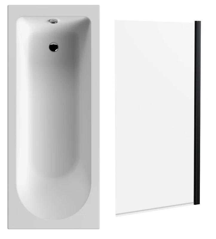 Image of Balterley Round Single Ended Bath and Square Black Bath Screen 1700 x 700mm Black