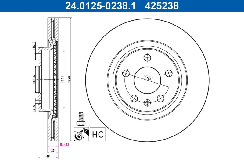 Image of Brake disc ATE 24.0125-0238.1