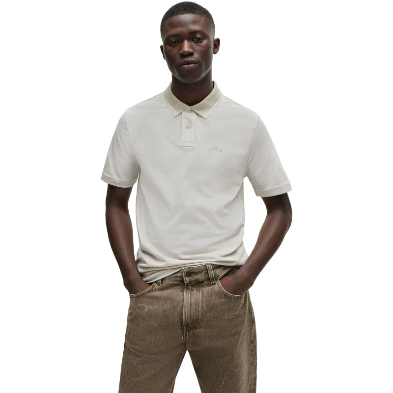 Image of Boss Mens Peoxfordnew Short-Sleeve Polo Shirt Light Beige 271 male XL