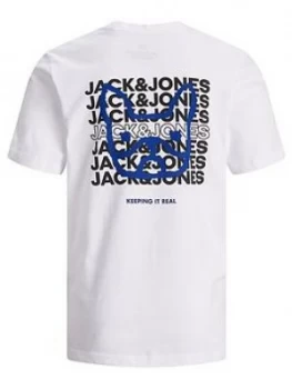 image of Jack & Jones Junior Boys Short Sleeve Graphic Logo T-Shirt With Back Print - White