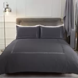 Image of Sienna Crushed Velvet Border Duvet Cover With Pillowcase Bedding Set Silver Single