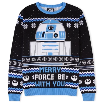 image of Merry Force Be With You Festive Knitted Jumper - Black - L