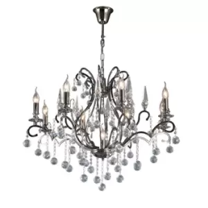 image of Pescara Pendant Round 9 Light E14 Black Chrome/Crystal