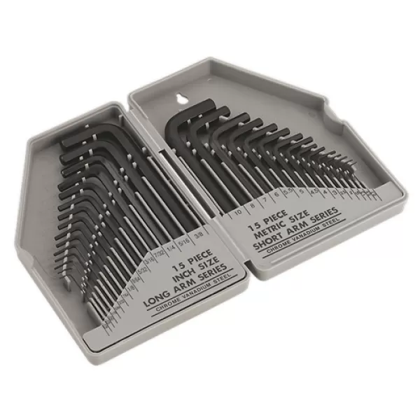 image of Genuine SEALEY S0484 Hex Key Set 30pc Long/Short Arm - Metric/Imperial