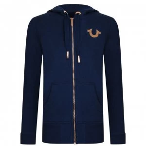 image of True Religion Jersey Zip Hoodie - Navy/Rose Gold