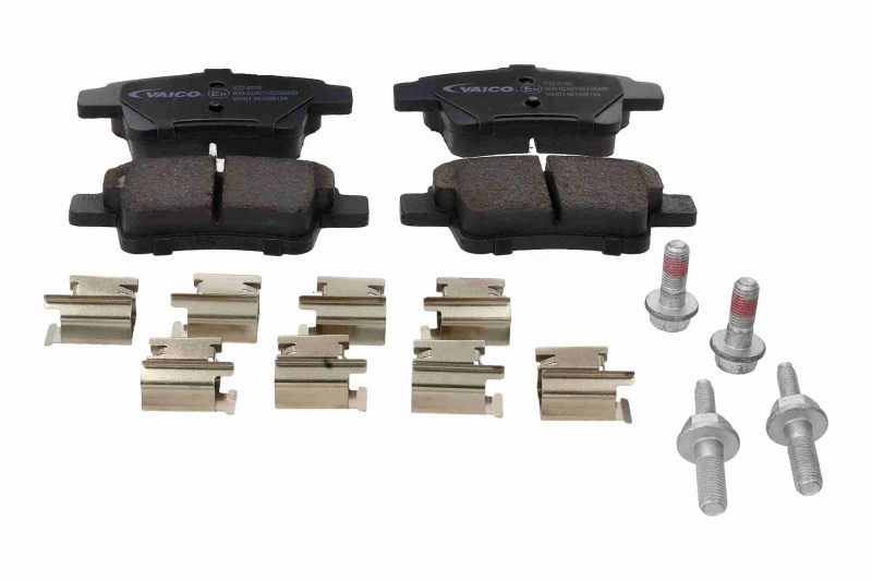 Image of VAICO V22-0100 Brake pad set Rear Axle, not prepared for wear warning indicator, with accessories, Q+, original equipment manufacturer quality, with b