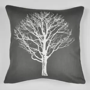 image of Woodland Trees Print 100% Cotton Filled Cushion, Charcoal, 43 x 43cm - Fusion