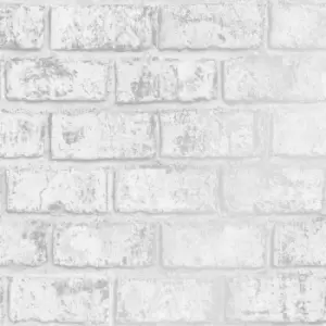 image of Holden Glistening Brick White and Silver Wallpaper