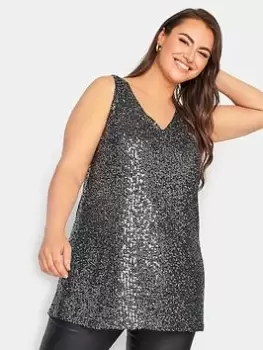Image of Yours Yours Sequin Sleeveless Top, Silver, Size 14, Women